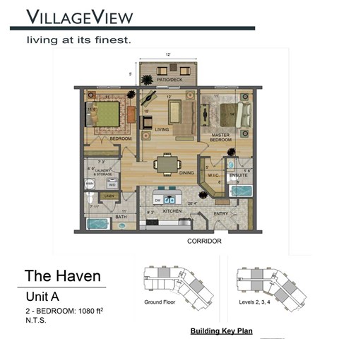 Floor plan for 2 beds, 2 baths, 1080 sqft